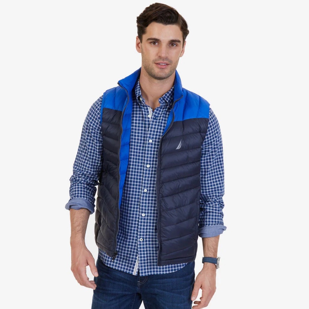 Nautica Reversible Down Puffer Vest Two Toned Navy/Blue Medium